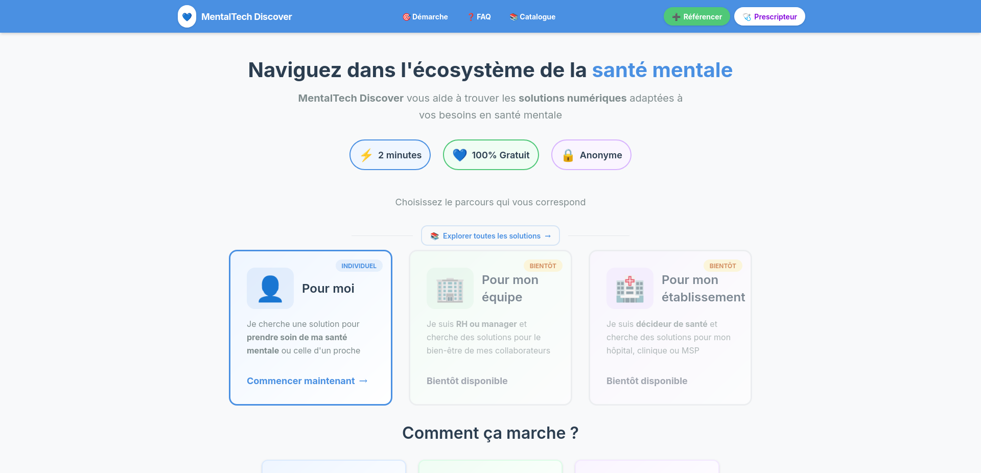 MentalTech Discover : parcours de recommandation